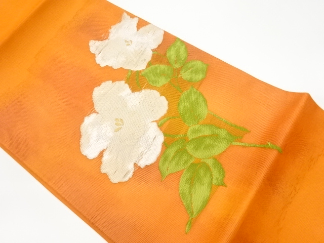 JAPANESE KIMONO / VINTAGE HIRAKI NAGOYA OBI / FOR SUMMER / WOVEN FLOWERS
